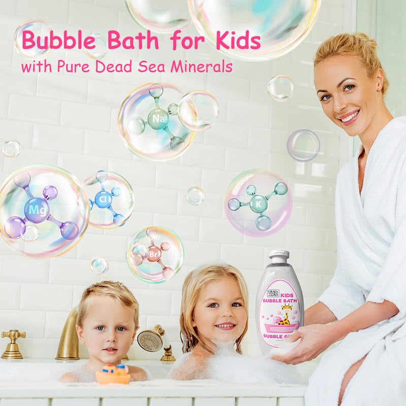 Dead Sea Collection Bubble Bath Kids with Bubble Gum Scent - Cleansing and Moisturizing Liquid Bath Pure Dead Sea Minerals - Pack of 2 Large Bottles (67.6 fl.oz)