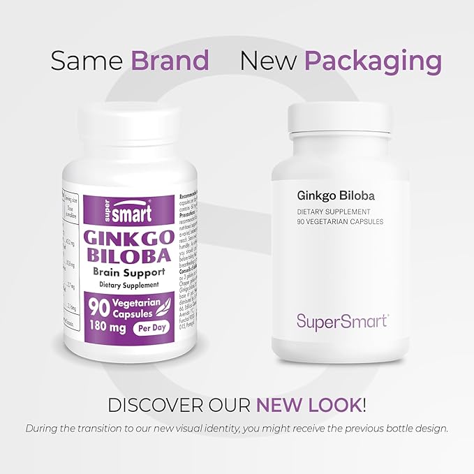 Supersmart - Ginkgo Biloba 180 mg Per Serving - Extract Standardized to 24% Ginkgo Flavonglycosides - May Improve Peak Performance & Healthy Blood Flow | Non-GMO & Gluten Free - 90 Vegetarian Capsules
