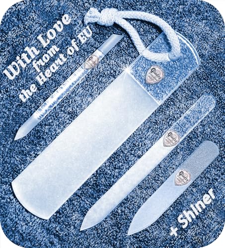 GLADZY Czech Glass Nail File Set - Multifunctional Nail Shiner Buffer, Callus Remover Foot Rasp, Glass Cuticle Pusher Manicure Stick, Etched Surface, Professional Nail Care Tool, Made in EU