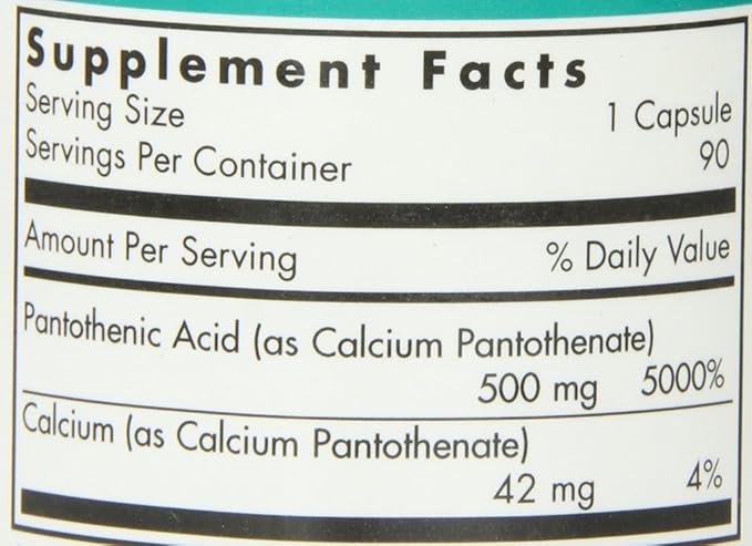 Nutricology Pantothenic Acid - Vitamin B5 for Men & Women, Calcium, 500mg Supplement, Pure, Organic, Vegetarian Capsules - 90 Count