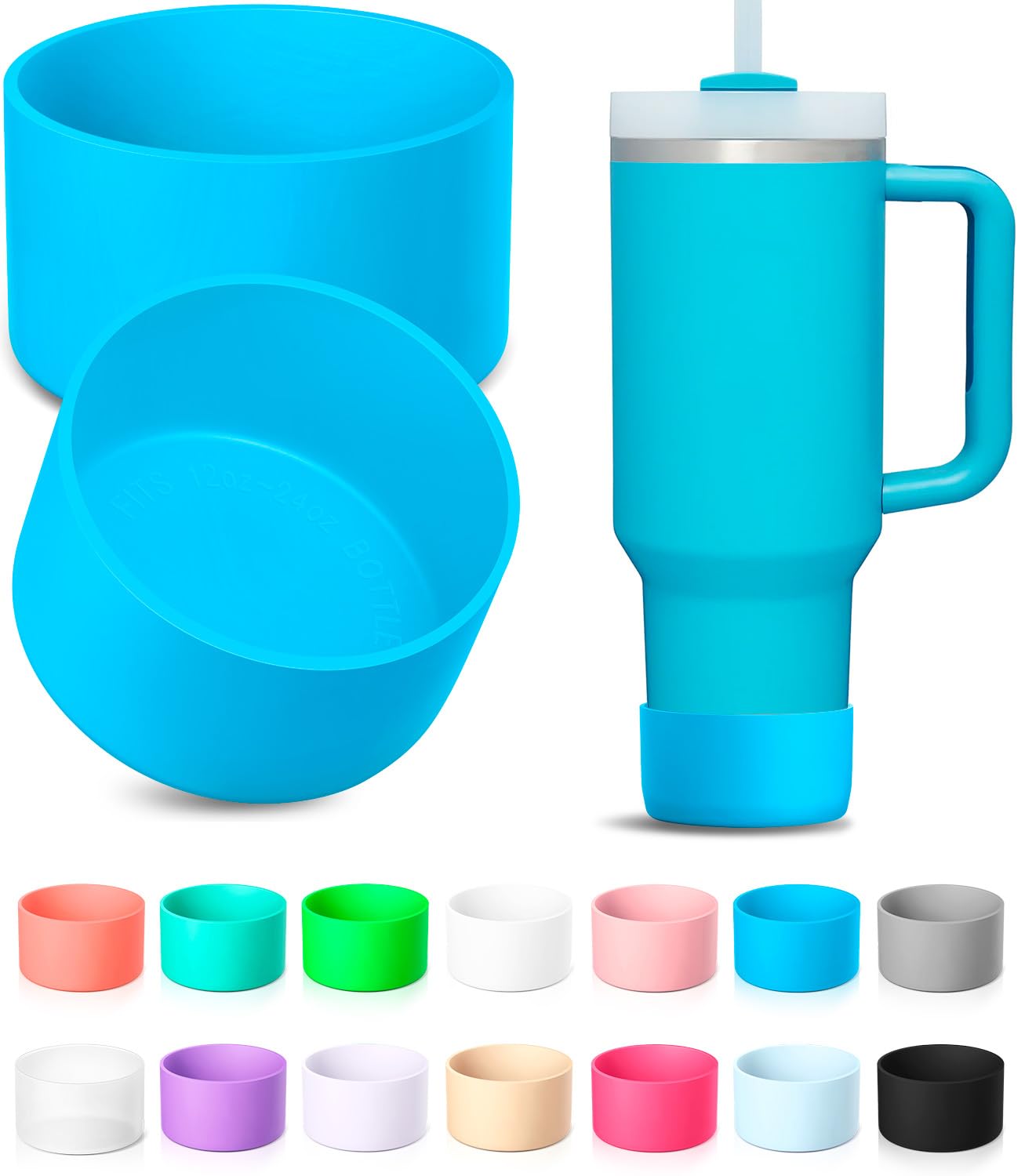 KTKUDY 2Pcs Silicone Boot for Stanley Quencher Tumbler H2.0 30 oz 40 oz & IceFlow 20 oz 30 oz & intended for Hydro Flask Water Bottle 12-24 oz - Protective Cup Bottom Accessories Fits Stanley Cup