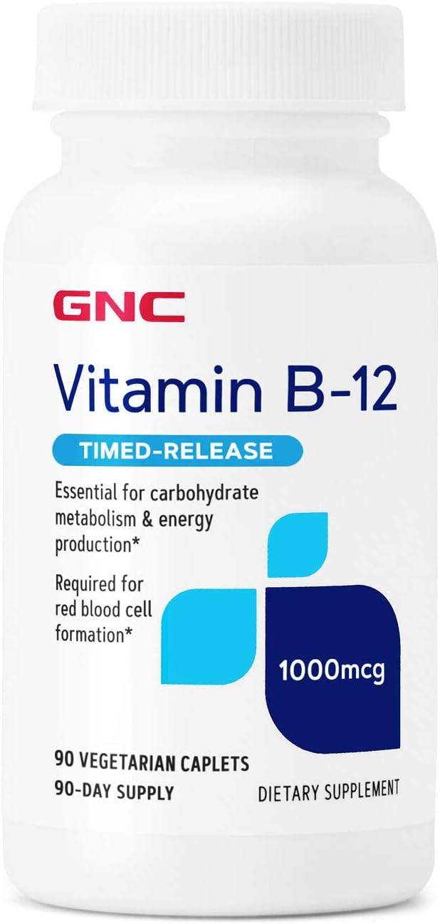 GNC Vitamin B-12 1000mcg, 90 Caplets, Supports Energy Production
