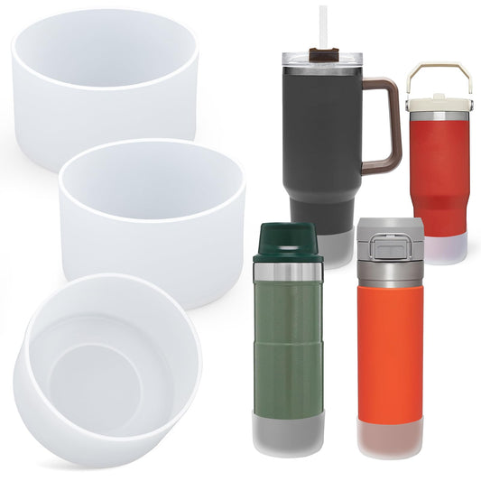 AIERSA 3Pcs Silicone Boot Sleeve for Stanley Quencher 40 oz 30 oz Tumbler with Handle & for IceFlow 20oz 30oz, Protective Water Bottle Cup Bottom Bumper Cover for Stanley Tumbler Accessories, Clear