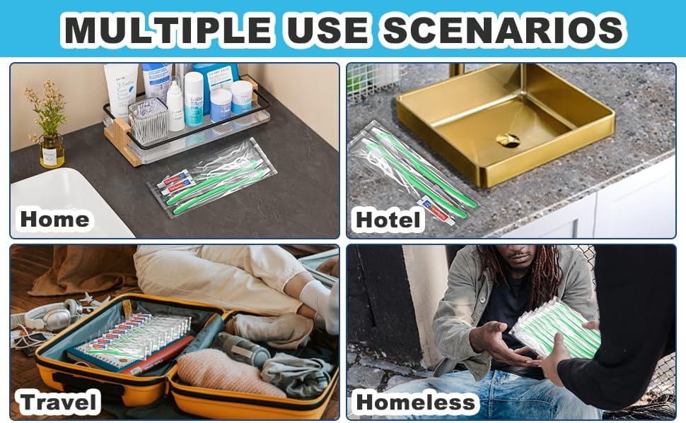 Disposable Toothbrushes with Toothpaste and Floss,50Pcs Green Single Use Individually Wrapped Disposable Travel Toothbrushes and Dental Floss Kit Bulk for Homeless,Airbnb,Hotel,Dentist