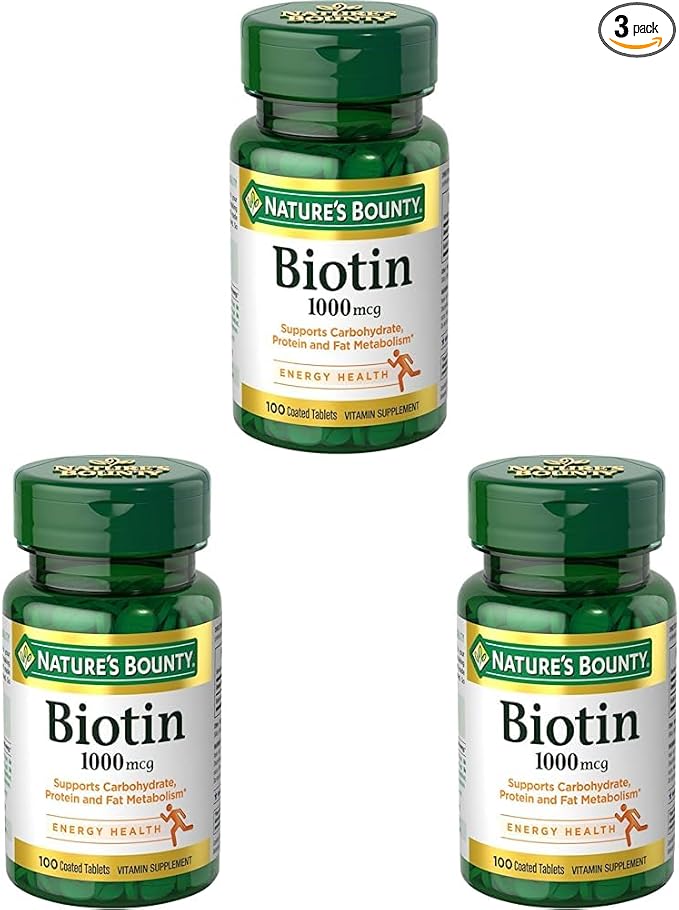 Nature's Bounty Biotin, Vitamin Supplement, Supports Metabolism for Cellular Energy and Healthy Hair, Skin, and Nails, 1000 mcg, 100 Tablets (Pack of 3)