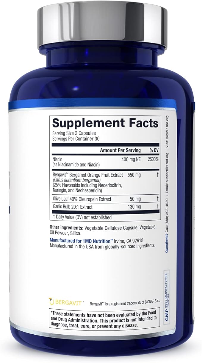 1MD Nutrition CholestMD with Olive Leaf Extract, Bergavit, Niacin, Garlic | 60 Capsules