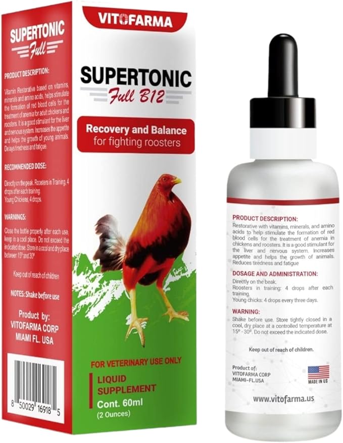 Supertonic Full B12 for Rooster - Multivitamin boosters for Roosters, Vitamin Recovery Liquid 60ml