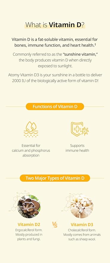 Atomy Vitamin D3 - Supports Bone and Immune Health 90 Tablets Organic Vegan Non-GMO