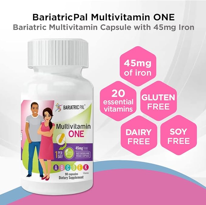 BariatricPal 90-Day Bariatric Vitamin Bundle (Multivitamin ONE 1 per Day! Capsule with 45mg Iron and Calcium Citrate Soft Chews 500mg with Probiotics - Orange Creamsicle)