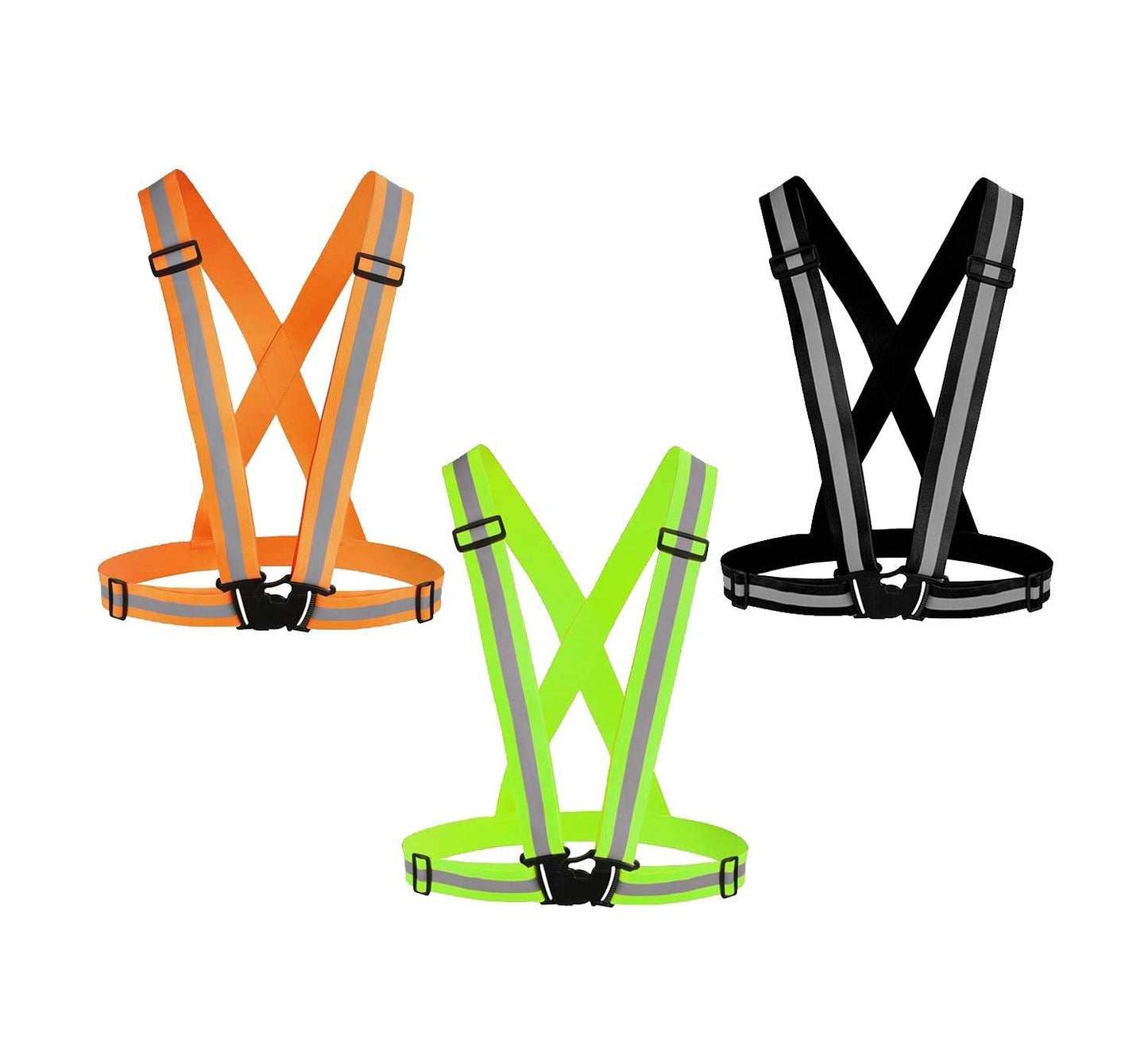Awnuuw Reflective Vest Running Gear 3Pack, Adjustable Safety Vests High Visible Reflective Belt Straps for Night Running, Outdoor Cycling, Motorcycle, Dog Walking (Green,Black,Orange)