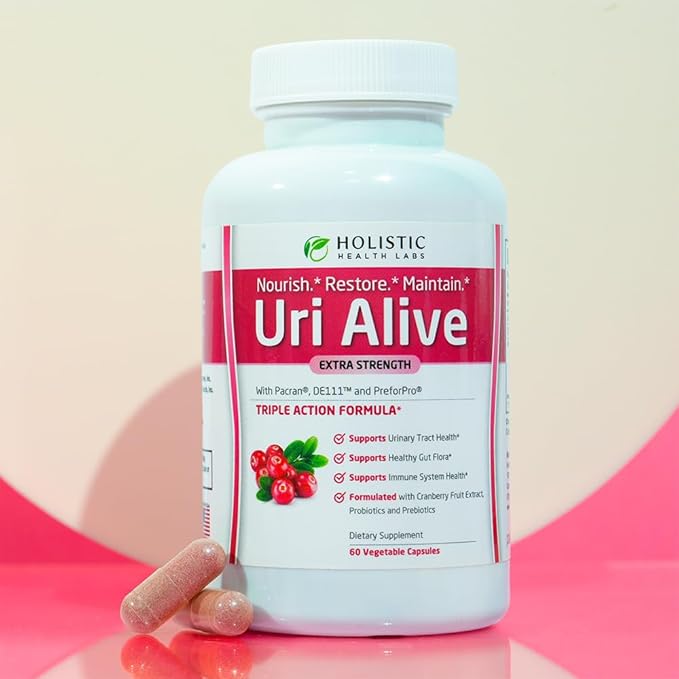 Uri Alive Extra Strength Urinary Support Supplement for Urinary Tract, Bladder, Gut Flora, and Immune System Health (60 Count (Pack of 1))
