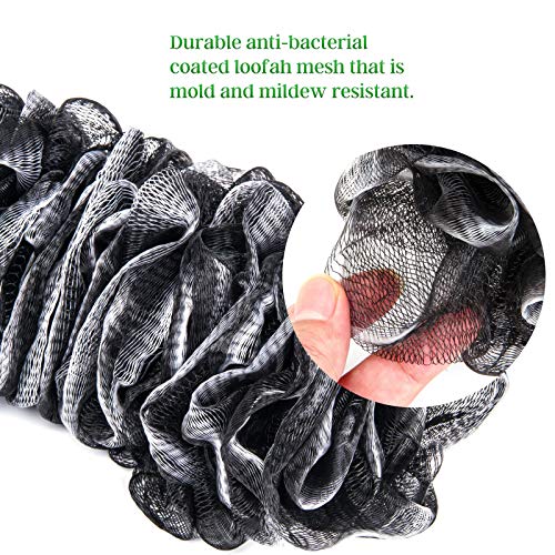 Back Scrubber for Shower,Loofah Long Handle Bath Body Brush,Soft Nylon Mesh Sponge for Shower,Loofah On a Stick for Men Women,Exfoliating Scrub Cleaning Luffa for Elderly(2-Pack,Black)