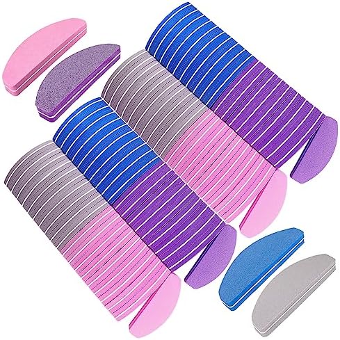 80 Pcs Nail Buffers, Buffer Block Nail Files Bulk for Acrylic Nails and Natural Nails Double Sided 100/180 Grit Portable Washable Sanding Buffing Buffers Arc Shape (80Pcs Multicolor)