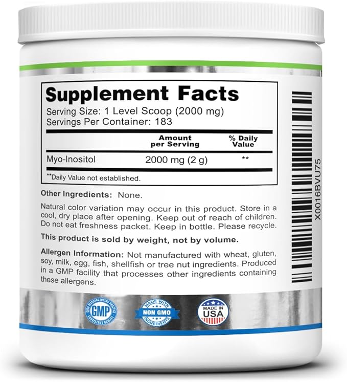 Zazzee Myo-Inositol Powder, 6 Month Supply, 183 Servings, 2000 mg per Serving, Free Scoop for Exact Dosage, 12.91 Ounces, 100% Pure, All-Natural Fertility and Reproductive Support, Vegan, Non-GMO