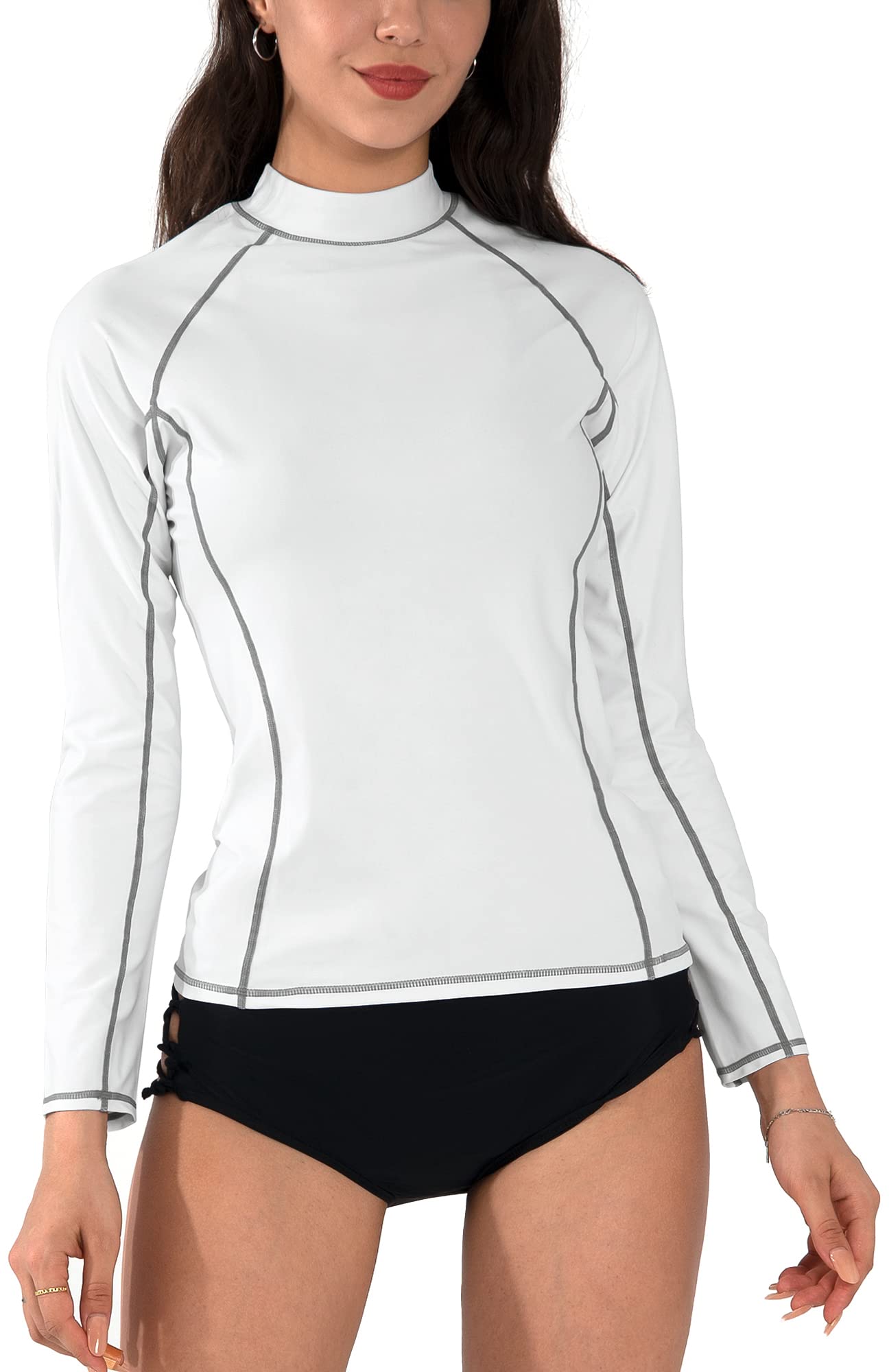 Actleis Women's Long Sleeve Rash Guard UPF50+ UV Sun Protection Quick Dry Swimming Surfing Shirts XL White