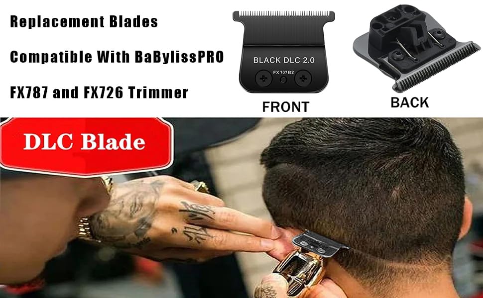 FX707Z Replacement DLC 2.0 Trimmer Blade Compatible with BaByliss FX787 & FX726 Trimmer,Compatible with BaByliss DLC 2.0 Trimmer Blade,Black