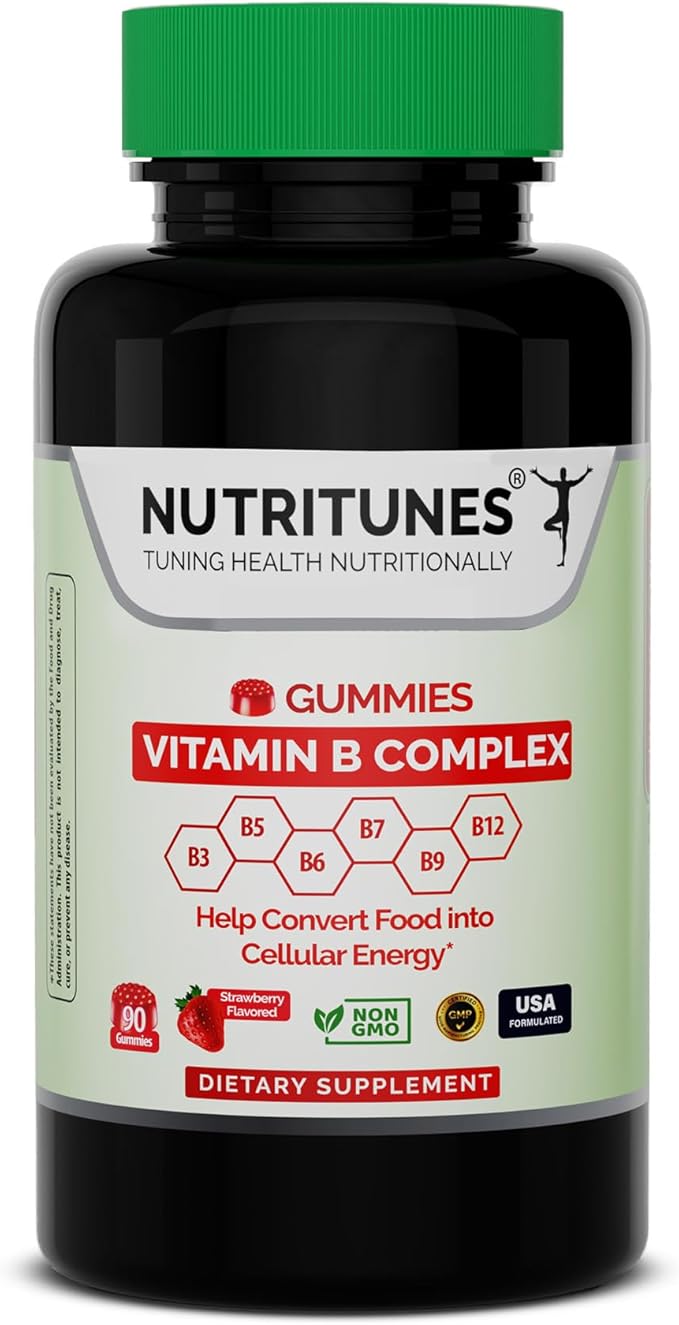 Vitamin B Complex Gummies (90 Count) - Vitamin Supplement for Energy Metabolism & Brain Health Support - Non-GMO & Allergen-Free - Strawberry Flavor - 90 Day Supply