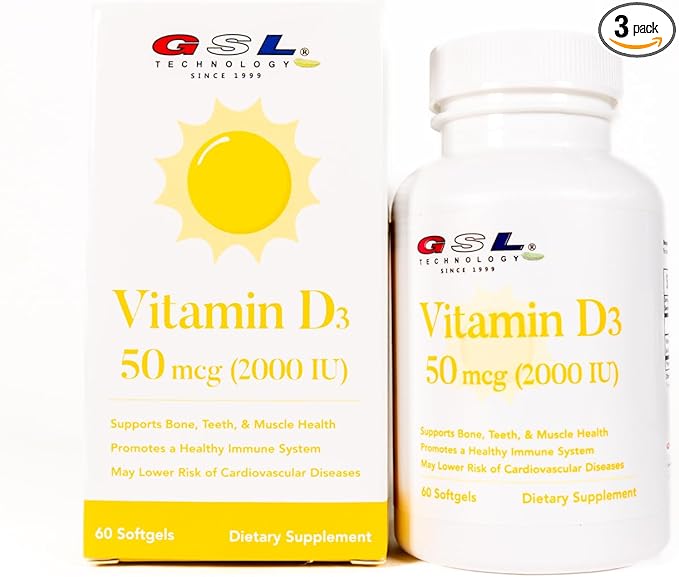 | Vitamin D3 | 50 mcg (2000 IU) Per Softgel | Dietary Supplement for Bone Health | Made in USA | 3 Pack of 60 Count (180 Softgels Total)