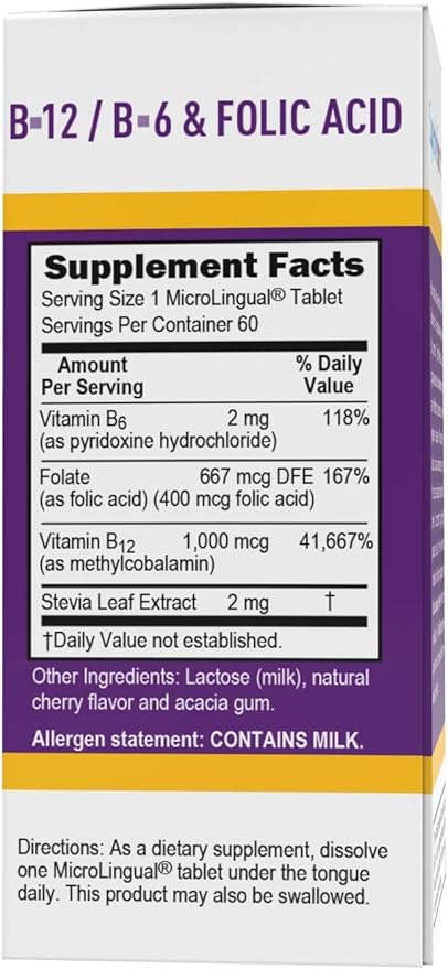 Superior Source No Shot Vitamin B-12 Methylcobalamin 1000 mcg, B-6 & Folic Acid 400 mcg - Supports Brain & Heart Health - Aids Natural Energy Levels - 60 Sublingual Dissolving Tablets