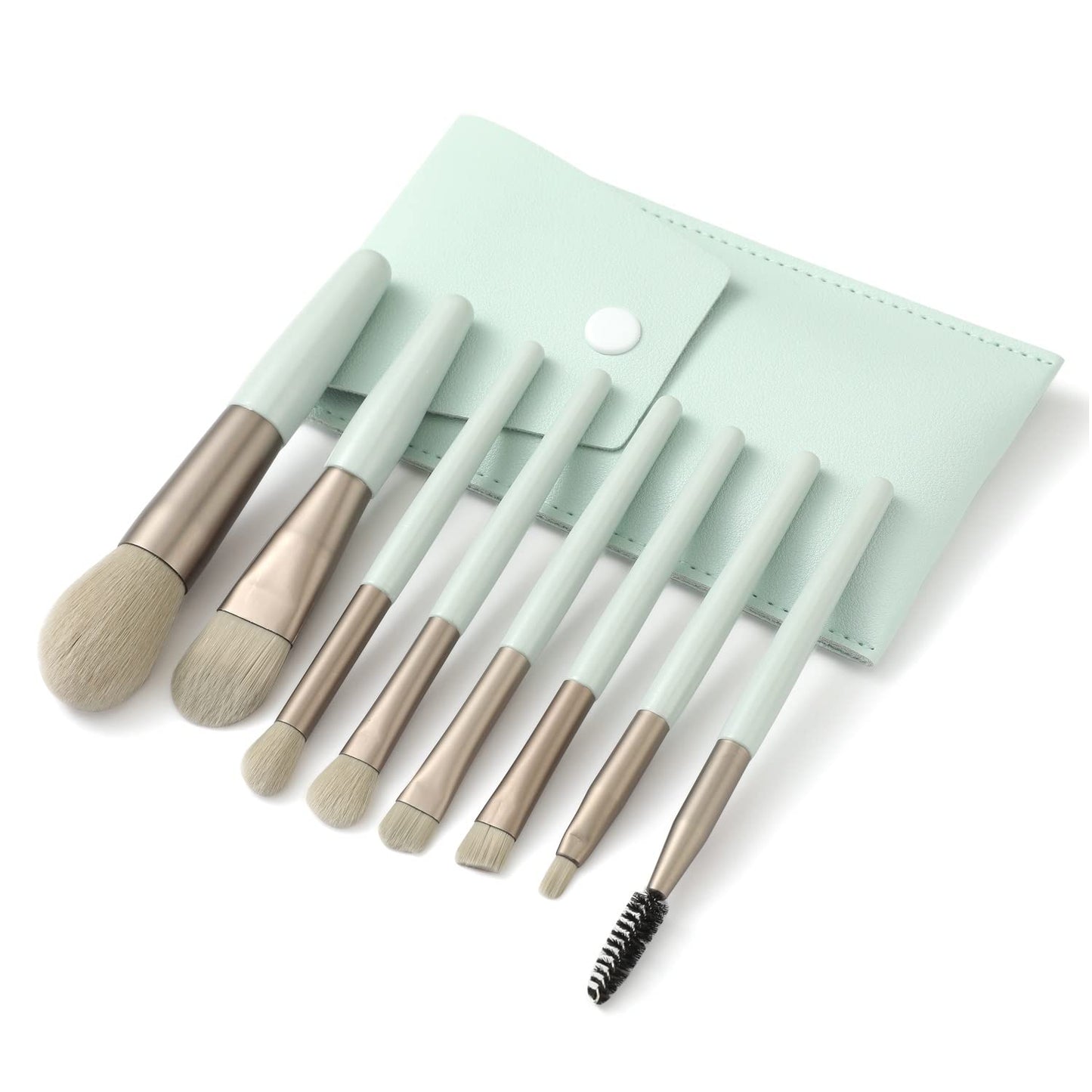 Liasun Travel Makeup Brush Set 8Pcs Mini Size Premium Synthetic Fiber Foundation Blush Concealer Eyebrows Eye Shadow Angled Brus