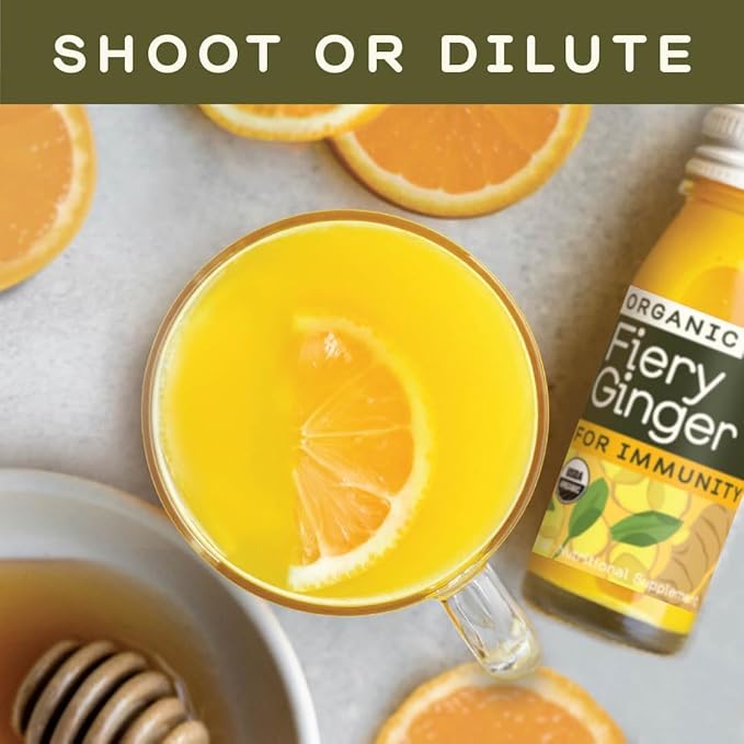 Greenhouse Juice Organic Fiery Ginger Wellness Shot, Cold Pressed with Turmeric Pepper Vitamin C Ginger Juice Immunity Shots Vegan & Gluten-Free (2 Oz, Pack of 24)