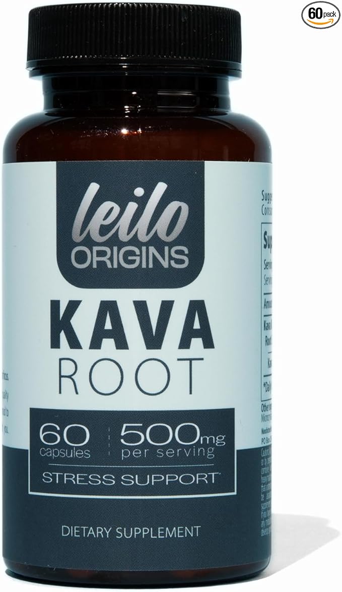LEILO Kava Root Capsules | 500mg of Noble Extract/Serving to Support Stress and Promote Relaxation | (60 Vegan Capsules)