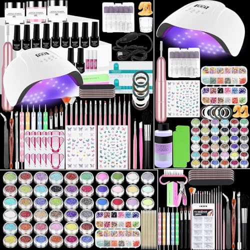 Acrylic Nail Kit, Acrylic Nail Set with Drill and UV Light,Professional Colored Acrylic Nail Powder Nail Starter Kit Decoration Tools with Everything for Beginners Full Acrylic Nail Supplies