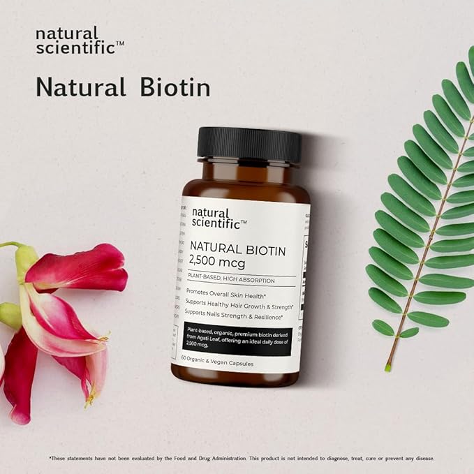 Organic Biotin Supplement 2500 mcg - Hair, Skin and Nails Vitamins for Women and Men - Vegan, Gluten-Free, Non-GMO - 30 Capsules, 1-Month Supply - Premium Dietary Supplement