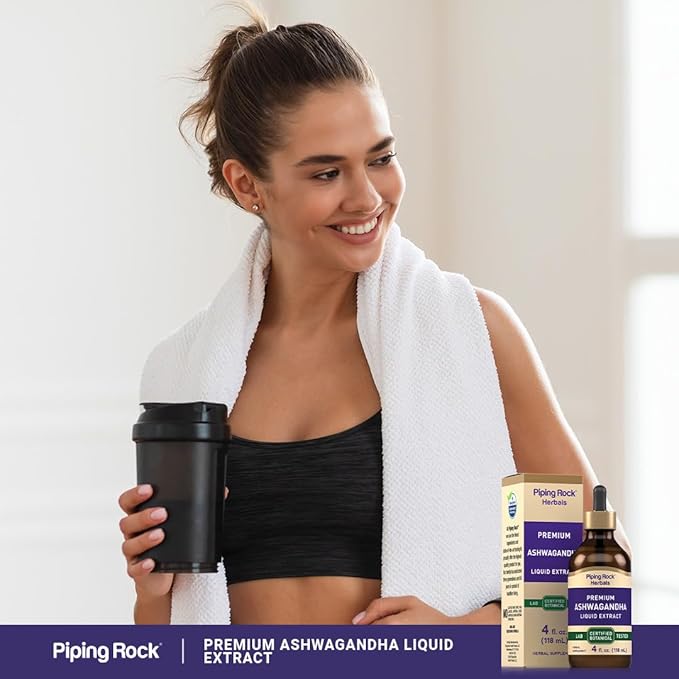 Piping Rock Ashwagandha Liquid Drops | 4 fl oz | Premium Herbal Root Extract | Alcohol Free Tincture | Vegetarian, Non-GMO, Gluten Free Supplement