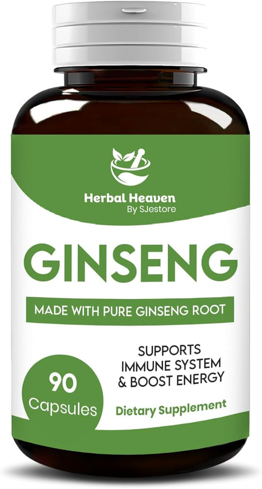 Herbal Heaven Natural Energy and Focus Ginseng Capsules 90 Count for Vitality and Wellness - 100% Herbal Formula