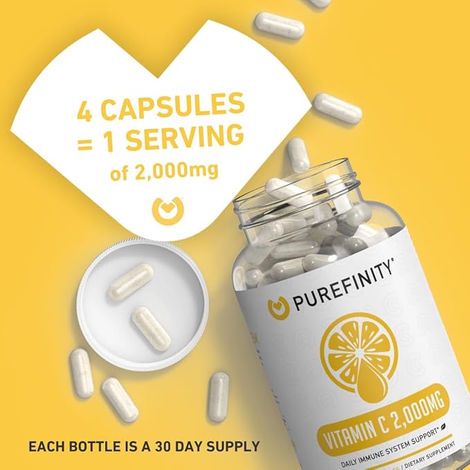 Vitamin C 2000mg Capsules – Double Strength, High Absorption Supplement, Powerful Antioxidant Properties, 120 Capsules (1 Month Supply)