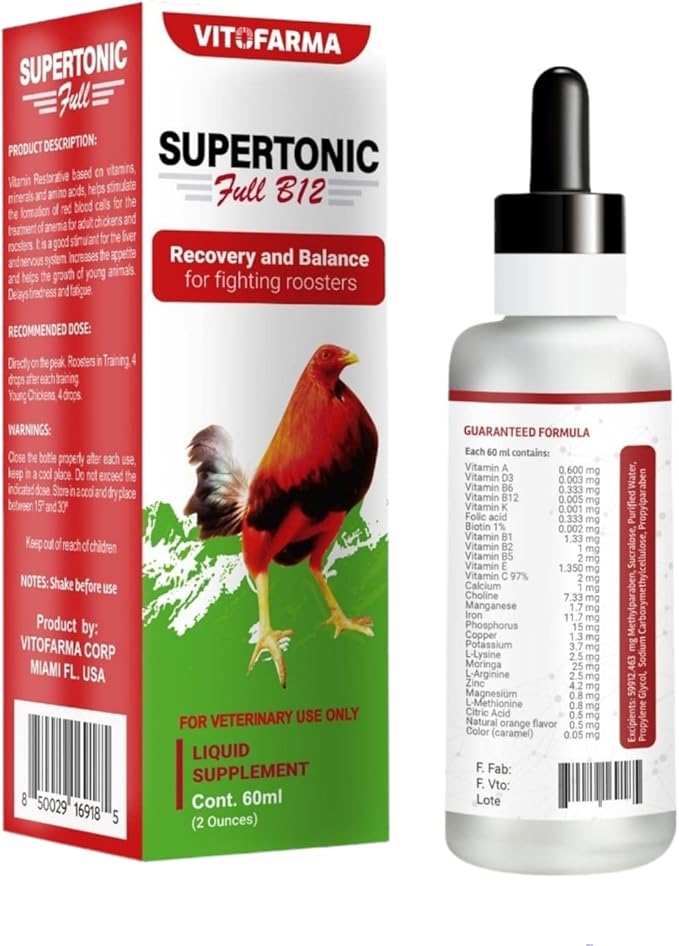 Supertonic Full B12 for Rooster - Multivitamin boosters for Roosters, Vitamin Recovery Liquid 60ml