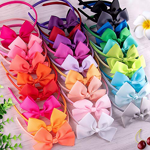 SIQUK 28 Pieces Bow Headbands Grosgrain Ribbon Headband with Bow Hair Bows Hair Bands for Girls, 28 Colors