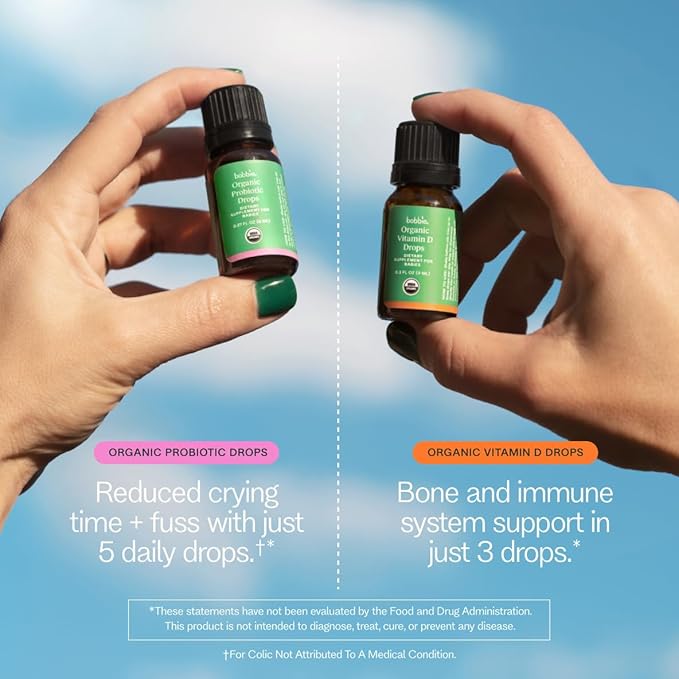 Bobbie Organic Baby Vitamin D and Probiotic Drops Bundle, Daily Liquid Supplements for Immune, Teeth, Bone and Digestive Health Support in Newborn Babies and Infants, Vegan, Infant-Friendly Formula