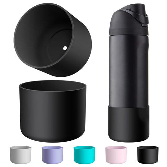 Comheral 2PCS Silicone Water Bottle Boot for Owala 24oz, Anti-Slip Protective Sleeve Bottom Bumper for FreeSip, Twist, and Flip Stainless Steel Bottles, Dishwasher Safe and BPA Free(Black)