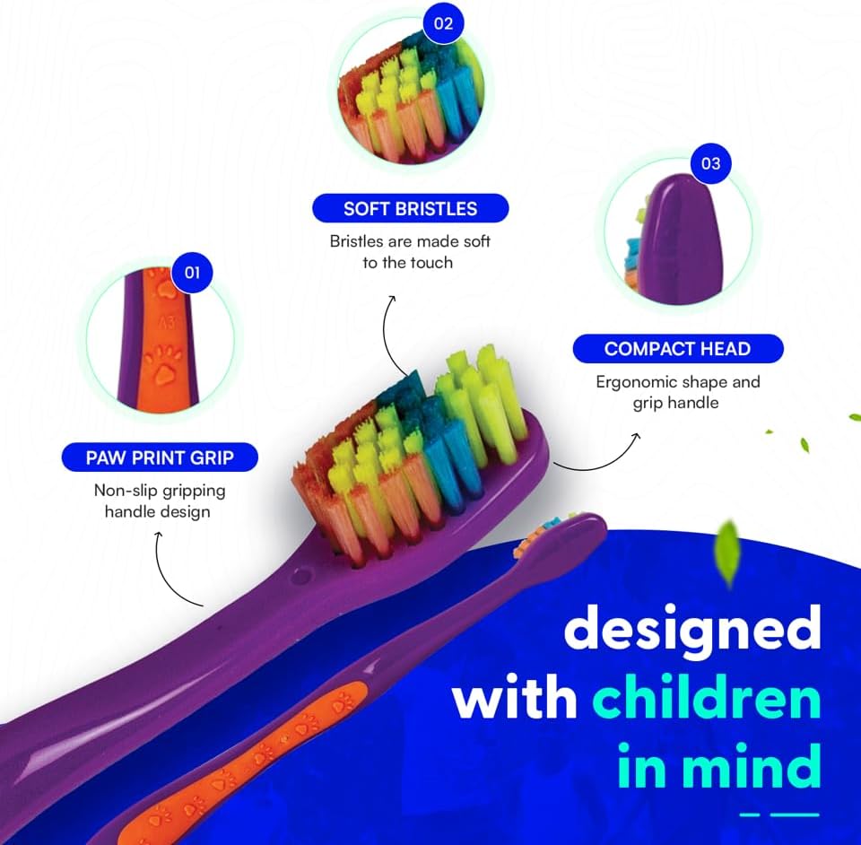 SmartSmile 72 Pcs Bulk Kids Toothbrushes Individually Wrapped - Assorted Colors with Animal Paw Prints - Popular Dental Office Patient 21-542