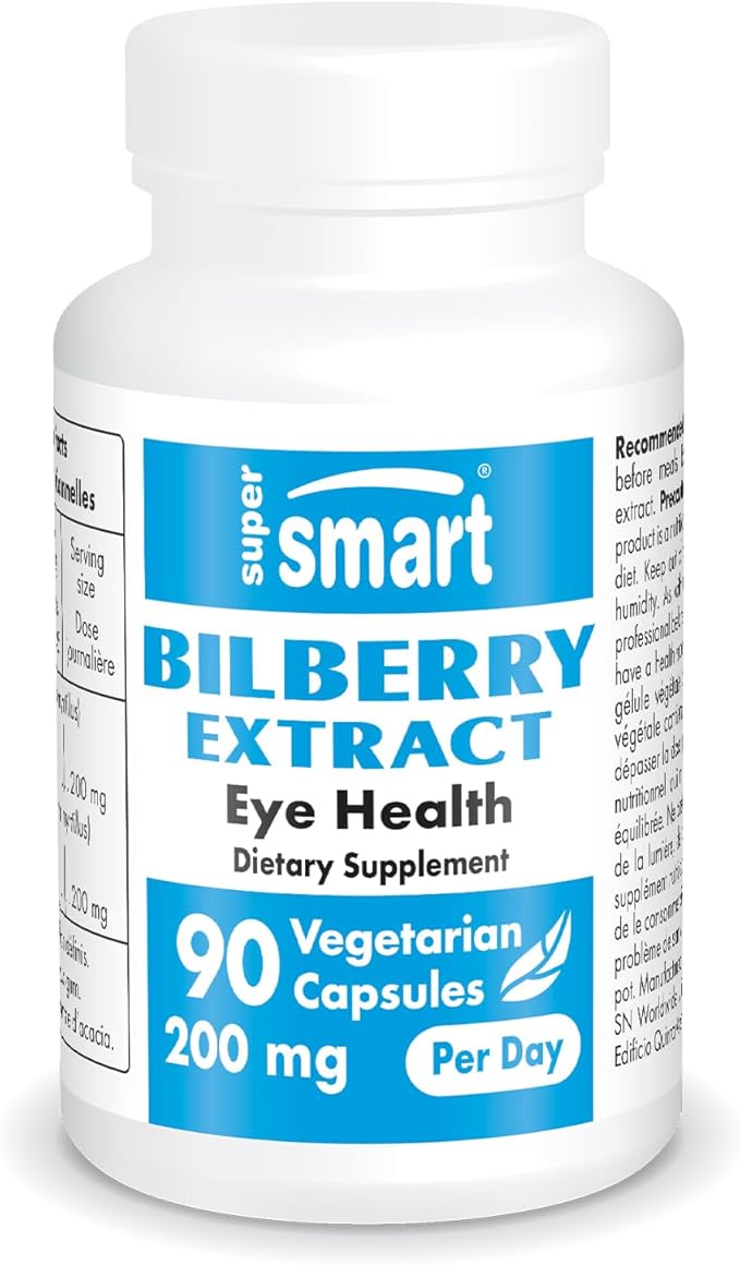 Supersmart - Bilberry Extract (High Strength) - 25% Anthocyanin - Bilberry Supplement for Eyes - Vaccinium Myrtillus Fruit Supplement | Non-GMO & Gluten Free - 90 Vegetarian Capsules
