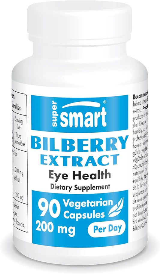 Supersmart - Bilberry Extract (High Strength) - 25% Anthocyanin - Bilberry Supplement for Eyes - Vaccinium Myrtillus Fruit Supplement | Non-GMO & Gluten Free - 90 Vegetarian Capsules