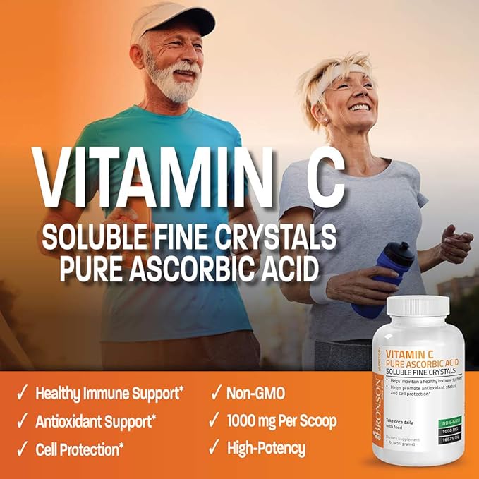 Vitamin C Powder Pure Ascorbic Acid Soluble Fine Non GMO Crystals – Promotes Healthy Immune System and Cell Protection – Powerful Antioxidant - 1 Pound (16 Ounces)