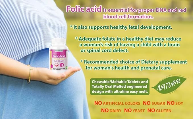 Folic Acid 400 mcg Buccal Lozenge Tablets – Slow-Dissolving for Fast Absorption, Prenatal & Neural Tube Support, Sugar-Free, 100 CT