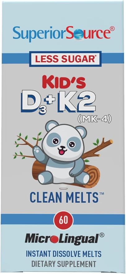 Superior Source Kid's D3 & K2 (MK-4) - Children's Multivitamin - Supports Immune System & Bone Health - Non-GMO, Preservative-Free & Dye-Free - 60 MicroLingual Instant-Dissolve Tablets