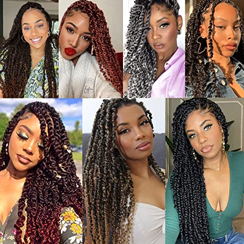Ubeleco Passion Twist Hair 18 Inch 132 Strands Full Head Water Wave Crochet Hair Long Curly Braiding Hair Spring Twist Crochet Braids Hair Extensions for Black Women(18inch,1B)