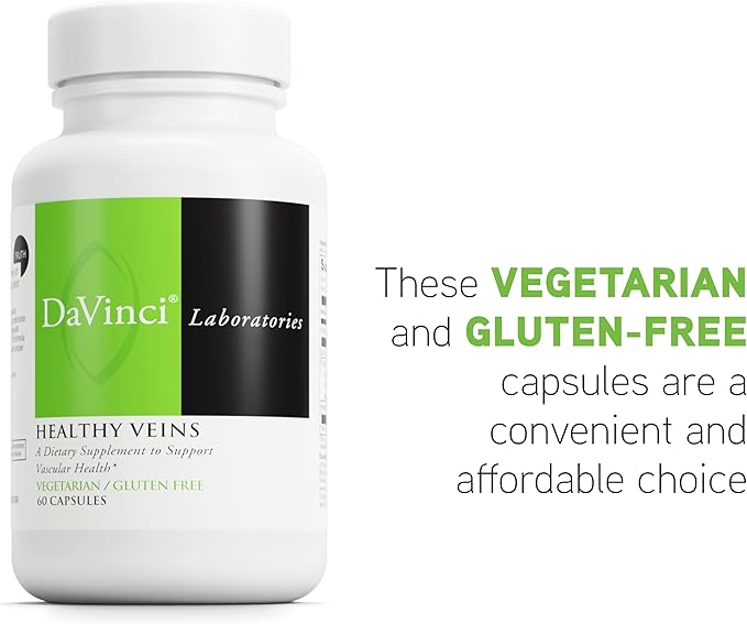 DAVINCI Labs Healthy Veins - Dietary Supplement to Support Vascular Health and Proper Structure of Leg Veins* - with Vitamin C, Diosmin, and More - Gluten-Free - 60 Vegetable Capsules