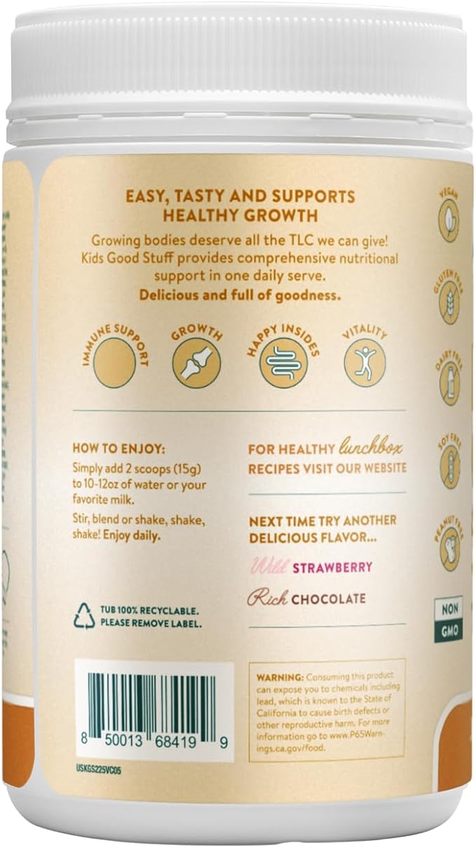 Nuzest - Kids Good Stuff - Vegan Smoothie Mix - Vanilla Caramel - Multivitamin Nutritional Supplement Protein Shake - Dairy Free - Supporting Growth and Development - 225g/ 7.9 oz (15 Servings)