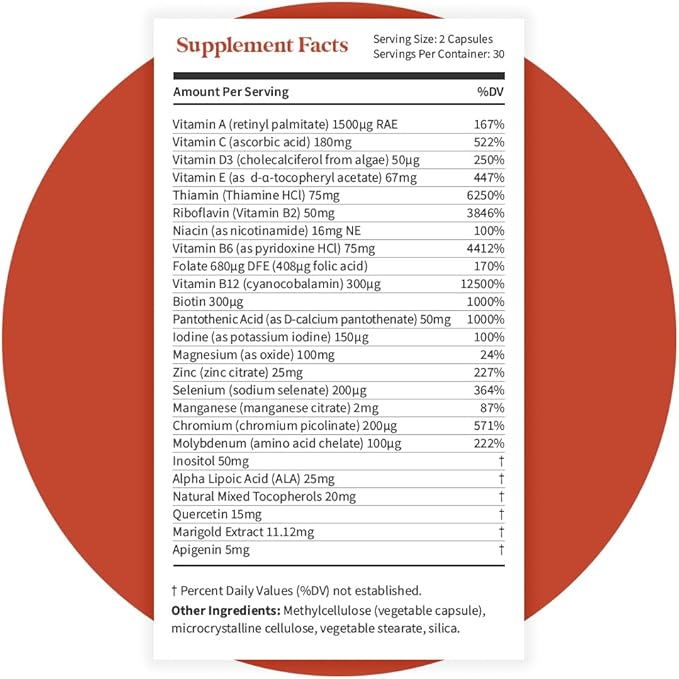 Pattern Wellness Multivitamin for Men & Women - Vitamin A, B, C, D, E - Energy & Wellness Support - Whole Body Health - One A Day Dietary Supplement - 60 Vegan Capsules