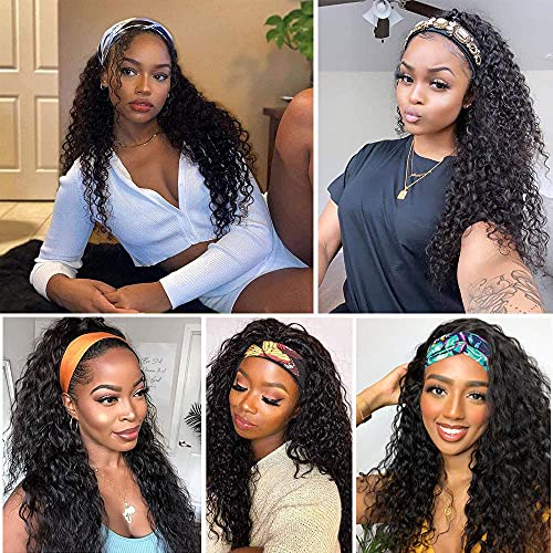 G&T Wig Headband Wigs for Black Women Wet and Wavy Headband Wig Curly Wave Synthetic Wigs Glueless Heat Resistant Long Wigs for Daily Party Use (24 inches)