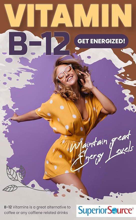 Superior Source No Shot Vitamin B-12 Cyanocobalamin 1000 mcg, B-6, Folic Acid & Vitamin D-3 1000 IU - Supports Energy, Brain, Heart, & Bone Health - 100 Sublingual Dissolving Tablets