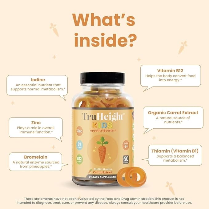 TruHeight Kids Appetite Booster Gummies (Ages 2+) All Natural Toddler, Kids & Teens Appetite Stimulant to Eat More - Weight Gain Supplements - Vitamins for Underweight Children - Picky Eater Vitamin