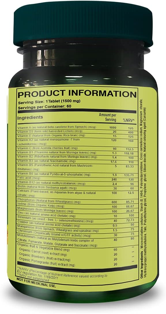 Pure Nutrition Whole Food Multivitamins for Men | 60 Tabs | One-A-Day | 100% RDA | 24 Natural Vitamins and Minerals | All Natural Plant Based Men's Multivitamin | 2 Months Supply