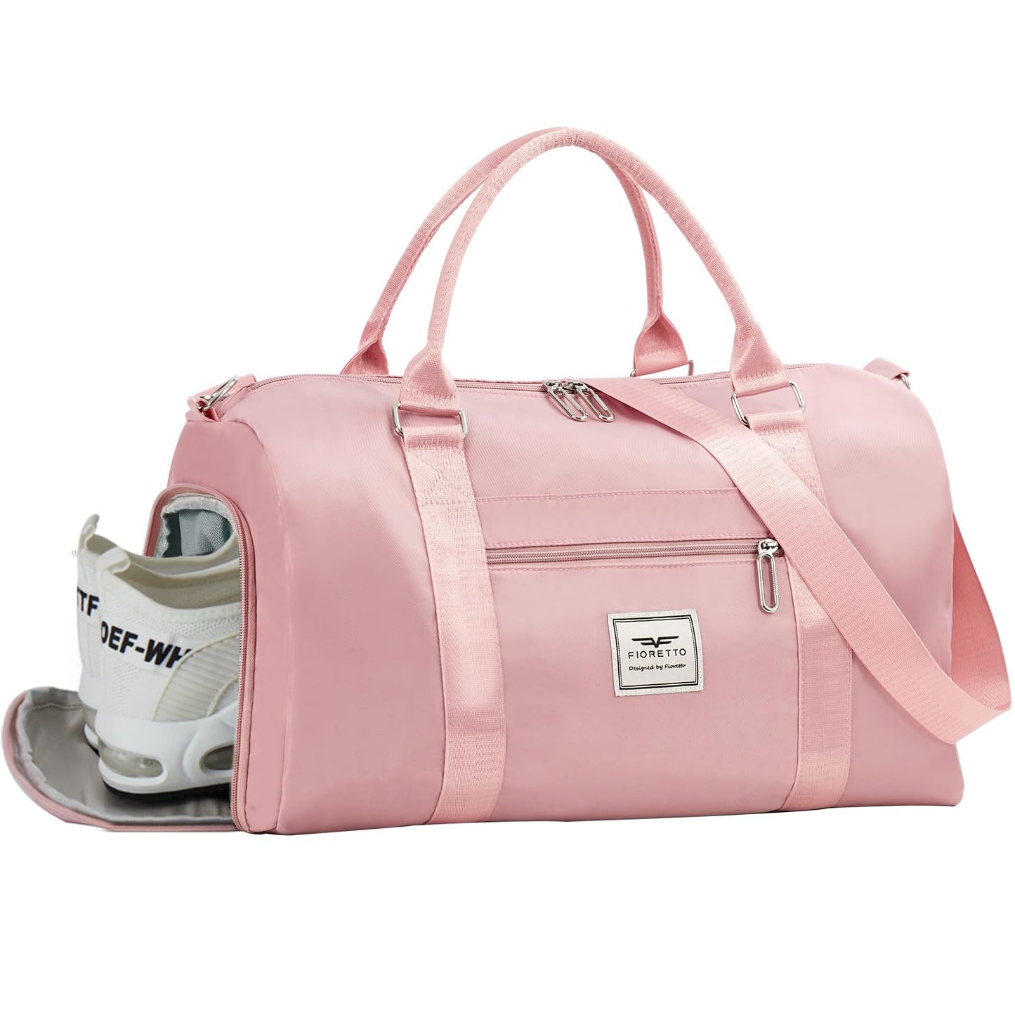 FIORETTO Womens Gym Tote Duffle Bag with Wet Pocket & Shoe Compartment, Sports Duffel Overnight Weekender Hospital Workout Carry on Bag for Girls, Ideal for Travel, Swimming, Dance, Ballet Pink